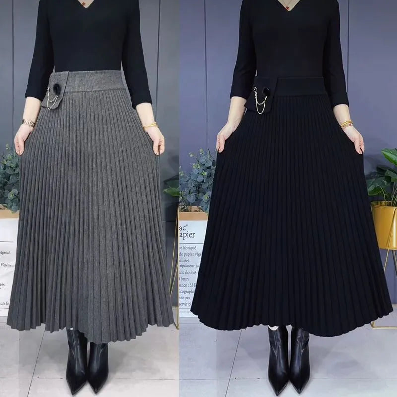Elegancka, jednokolorowa, miękka plisowana spódnica o linii A