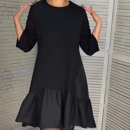 💞Luźna, plisowana elegancka czarna sukienka