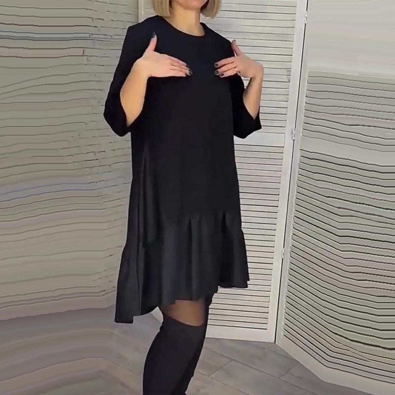 💞Luźna, plisowana elegancka czarna sukienka