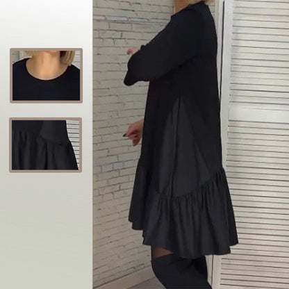 💞Luźna, plisowana elegancka czarna sukienka