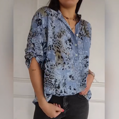 【M-4XL】🌸Damska swobodna koszula z nadrukiem, zapinana na pół guzika