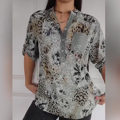 【M-4XL】🌸Damska swobodna koszula z nadrukiem, zapinana na pół guzika
