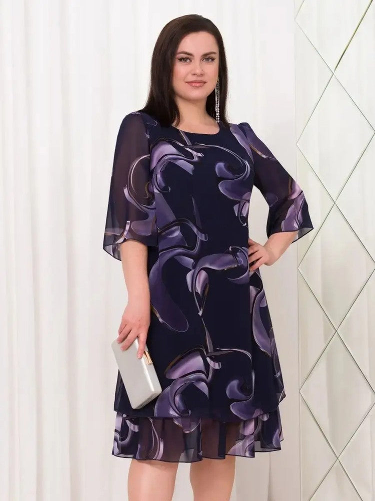 👗 2025 Nowy falbaniasty rękaw Eleganckie sukienki szyfonowe z nadrukiem