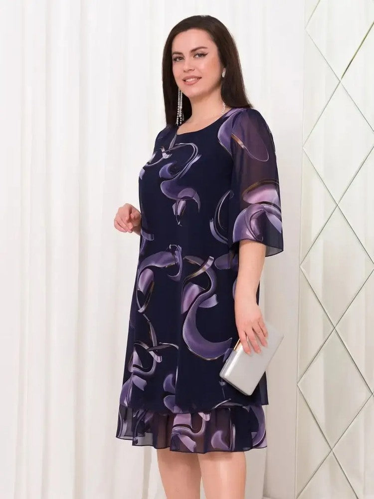 👗 2025 Nowy falbaniasty rękaw Eleganckie sukienki szyfonowe z nadrukiem
