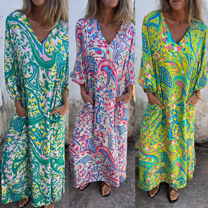 🌸Promocje wiosenne 🌸Maksi sukienka z nadrukiem w kształcie litery V na wiosnę/lato 2025