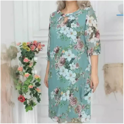 💝Damska sukienka do kolan z nadrukiem kwiatowym