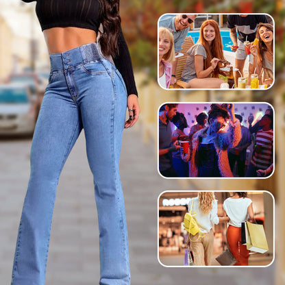 👖Elastyczne jeansy z wysokim stanem