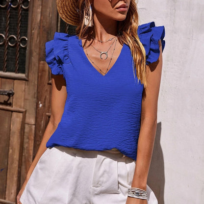 【S-2XL】👚Elastyczny top z falbanką bez rękawów z dekoltem w serek