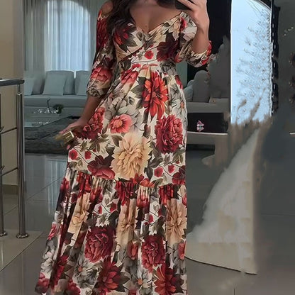 💃Sukienki damskie z plisowanym dekoltem w kształcie litery V w kwiaty
