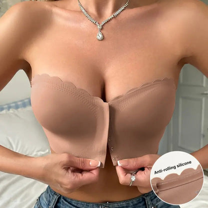 💕Biustonosz bandeau bez ramiączek z zapięciem z przodu💯