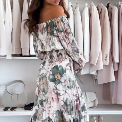 🌸Kwiatowy top z odkrytymi ramionami i dwuczęściowy komplet z długą spódnicą