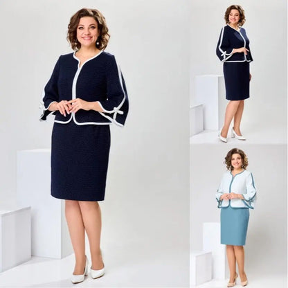 Elegancki top z kokardą i spódnica z rozcięciem na plecach