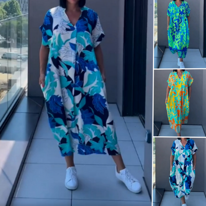 🌿Elegancka sukienka damska z nadrukiem w kształcie litery V
