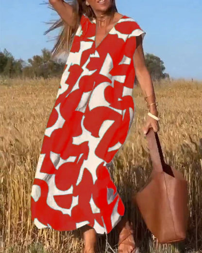 💕Sukienka z nadrukiem bez rękawów z dekoltem V