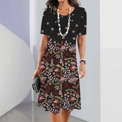🌸Damska elegancka sukienka z okrągłym dekoltem w kwiatowy print