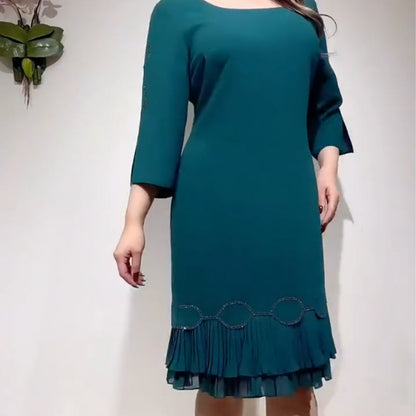 💝Elegancka sukienka z okrągłym dekoltem i falbaniastym dołem