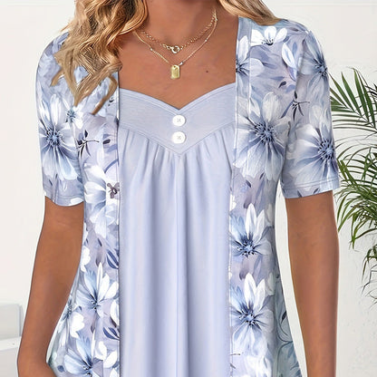 👚Damski patchworkowy top w nieregularne kwiaty✨