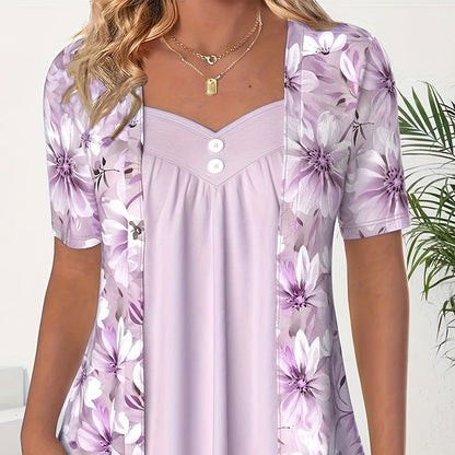 👚Damski patchworkowy top w nieregularne kwiaty✨