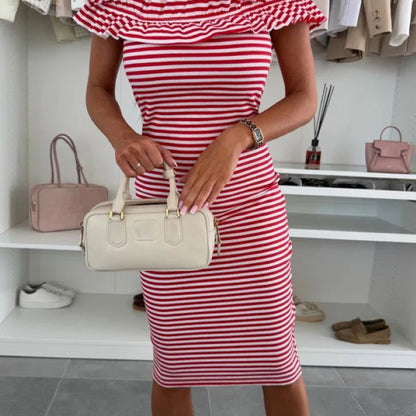👗Elegancka damska sukienka wyszczuplająca z falbankami na ramionach - idealne krągłości✨