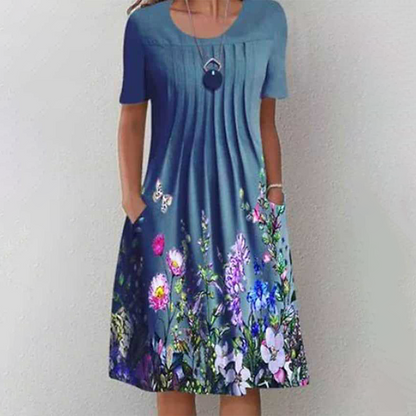【S-3XL】👗Sukienka w kwiaty z okrągłym dekoltem