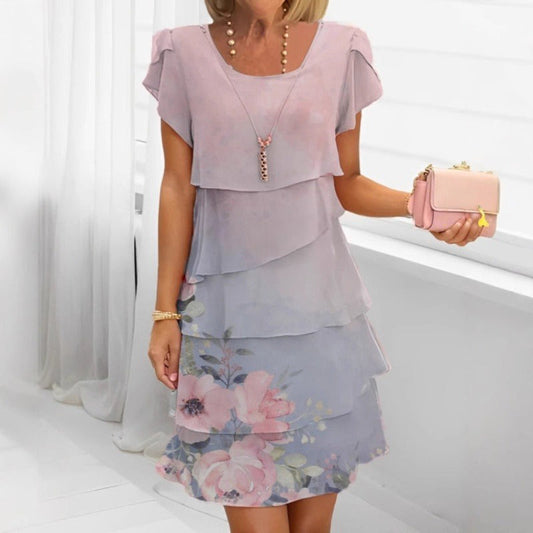 👗Elegancka sukienka z okrągłym dekoltem z kwiatowym nadrukiem🌸