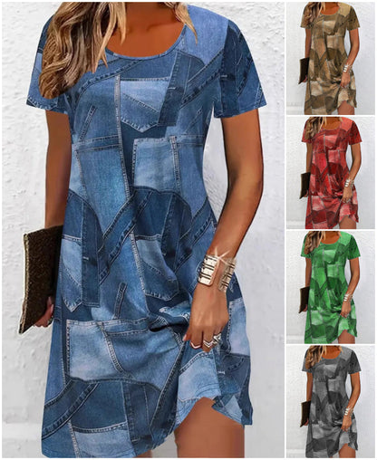 👗Damska casualowa sukienka z patchworkowym wzorem