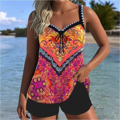 【S-3XL】👙Komplet z nadrukiem: góra od stroju kąpielowego i szorty