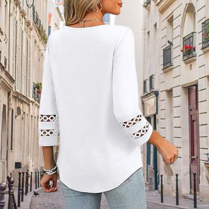 🌺[S-3XL]👚✨ Klasyczny top w jednolitym kolorze z dekoltem w serek i rękawami 3/4