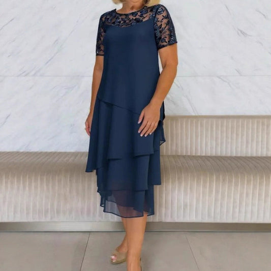 💖 [S-3XL] 👗✨️ Damska sukienka midi z siateczki z warstwami i krojem w kształcie litery A