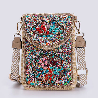 Boho Chic Mała Słomiana Torebka z Koralikami