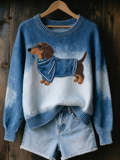 Przytulny sweter damski z dzianiny w stylu vintage z nadrukiem zwierzęcym
