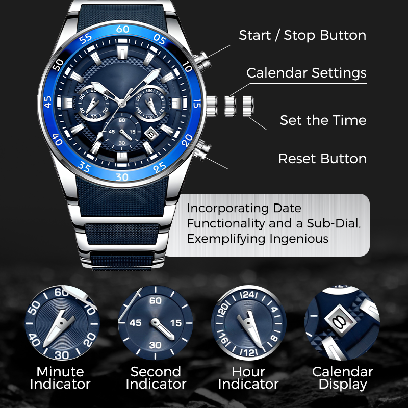 🎁 Wodoodporny, wielofunkcyjny zegarek kwarcowy dla mężczyzn⌚
