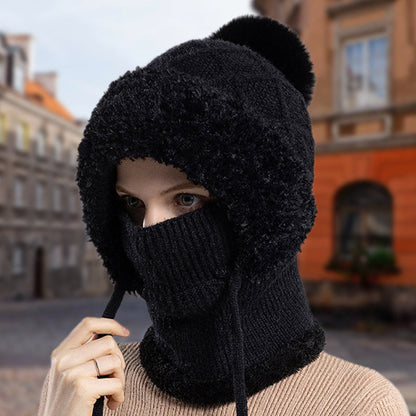 🔥Nowa oferta – stylowa, gruba czapka zimowa z dzianiny – z ciepłą osłoną na twarz i szalikiem