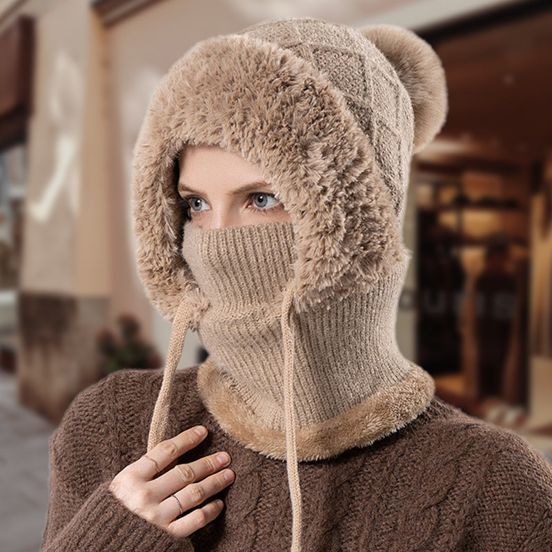 🔥Nowa oferta – stylowa, gruba czapka zimowa z dzianiny – z ciepłą osłoną na twarz i szalikiem