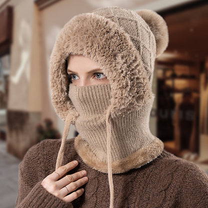 🔥Nowa oferta – stylowa, gruba czapka zimowa z dzianiny – z ciepłą osłoną na twarz i szalikiem