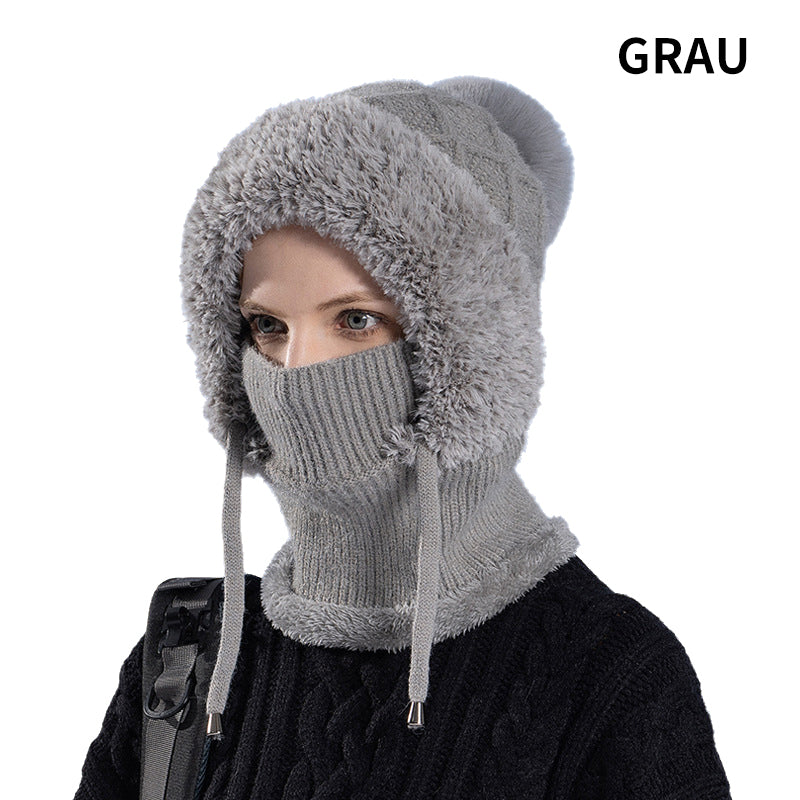 🔥Nowa oferta – stylowa, gruba czapka zimowa z dzianiny – z ciepłą osłoną na twarz i szalikiem