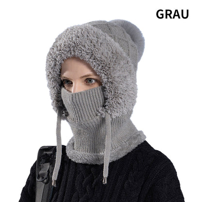 🔥Nowa oferta – stylowa, gruba czapka zimowa z dzianiny – z ciepłą osłoną na twarz i szalikiem
