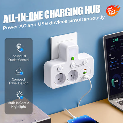 🔌⚡Inteligentny kabel zasilający z portami USB (wtyczka EU)