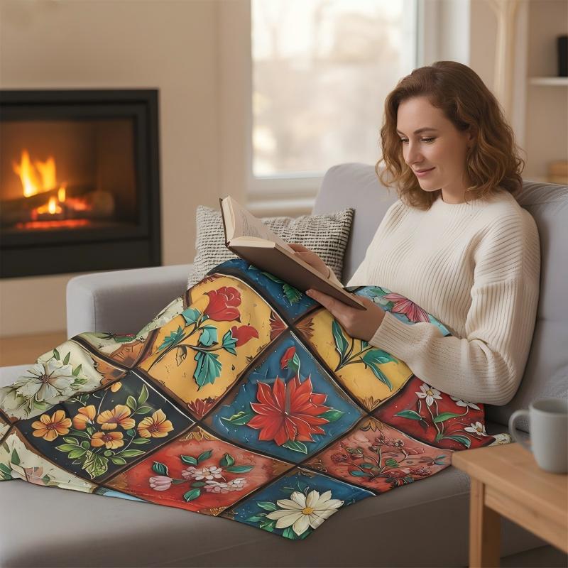 🌼 Przytulny i miękki koc flanelowy we wzór kwiatów 🛋️💐