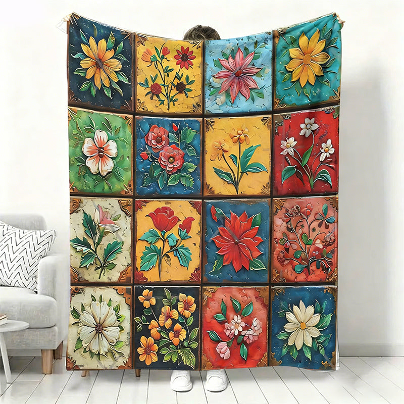 🌼 Przytulny i miękki koc flanelowy we wzór kwiatów 🛋️💐