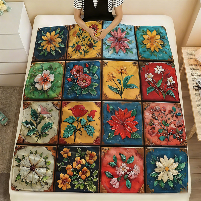 🌼 Przytulny i miękki koc flanelowy we wzór kwiatów 🛋️💐