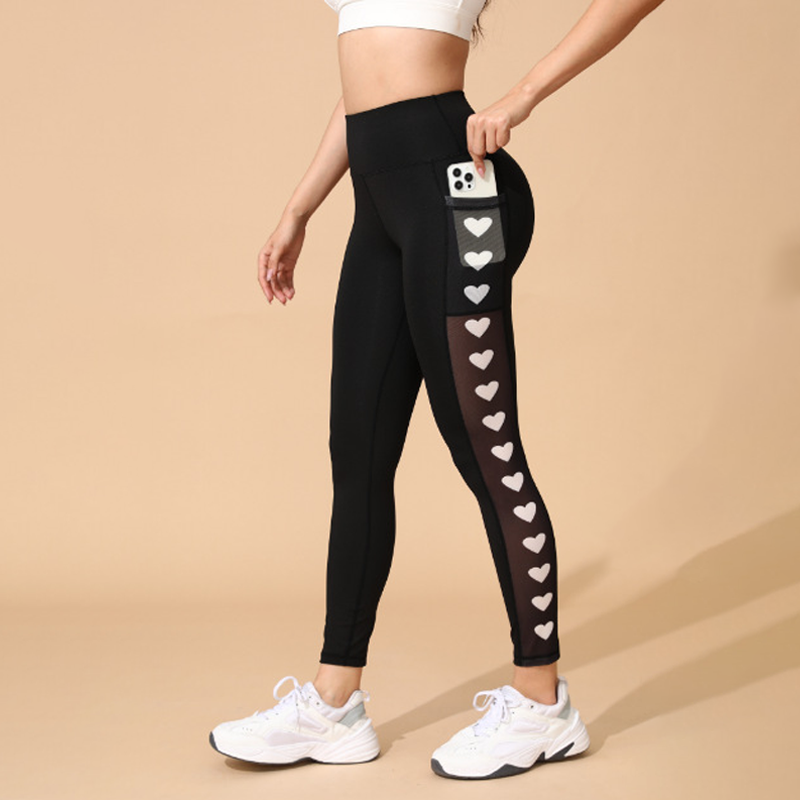 Damskie legginsy do jogi z wysokim stanem i kieszeniami, z siateczki