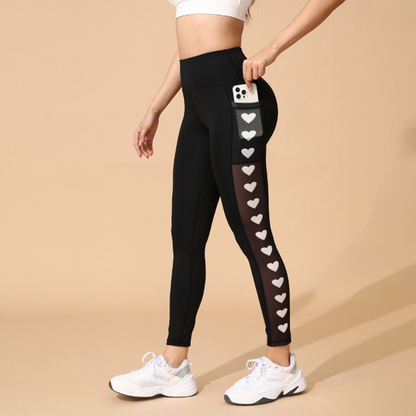 Damskie legginsy do jogi z wysokim stanem i kieszeniami, z siateczki