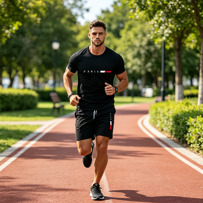 👕 30% ZNIŻKI TERAZ! ⏰ Dwuczęściowy męski komplet z nadrukiem – Miękki i przewiewny – Luźny krój, idealny na letni relaks lub codzienne wyjścia – W komplecie top i szorty 🩳