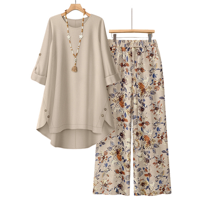 🌼🔥49% zniżki! Damski komplet w stylu boho z bawełny i lnu, z rękawami 3/4 i szerokimi spodniami