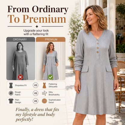 👗 Sukienka dzianinowa w pionowe paski i dekolt w serek dla kobiet