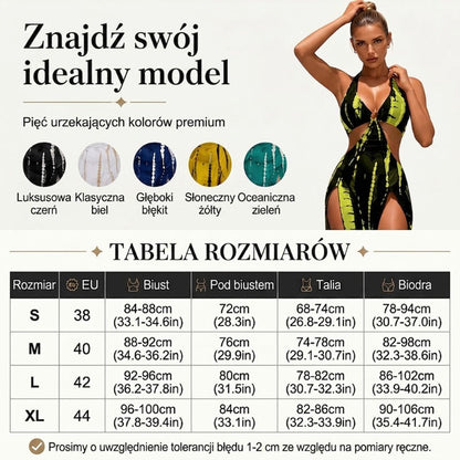 Dwuczęściowy kostium kąpielowy w paski z wiązanym dekoltem i detalami w formie kółek